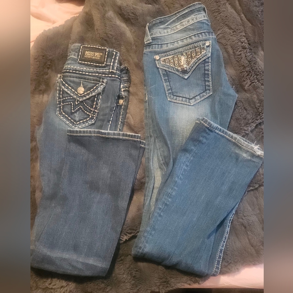 2 Pair Miss Me Women's Studded Blue Boot Cut Jeans Size 26 And 27